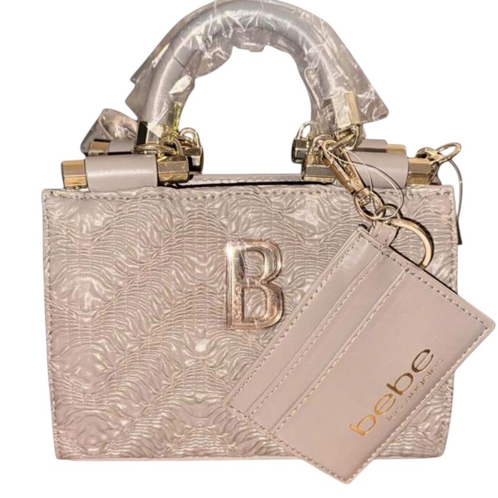 NWT BEBE Nola Mini Satchel Light Taupe w/ Matching Card Holder Crossbody Bag